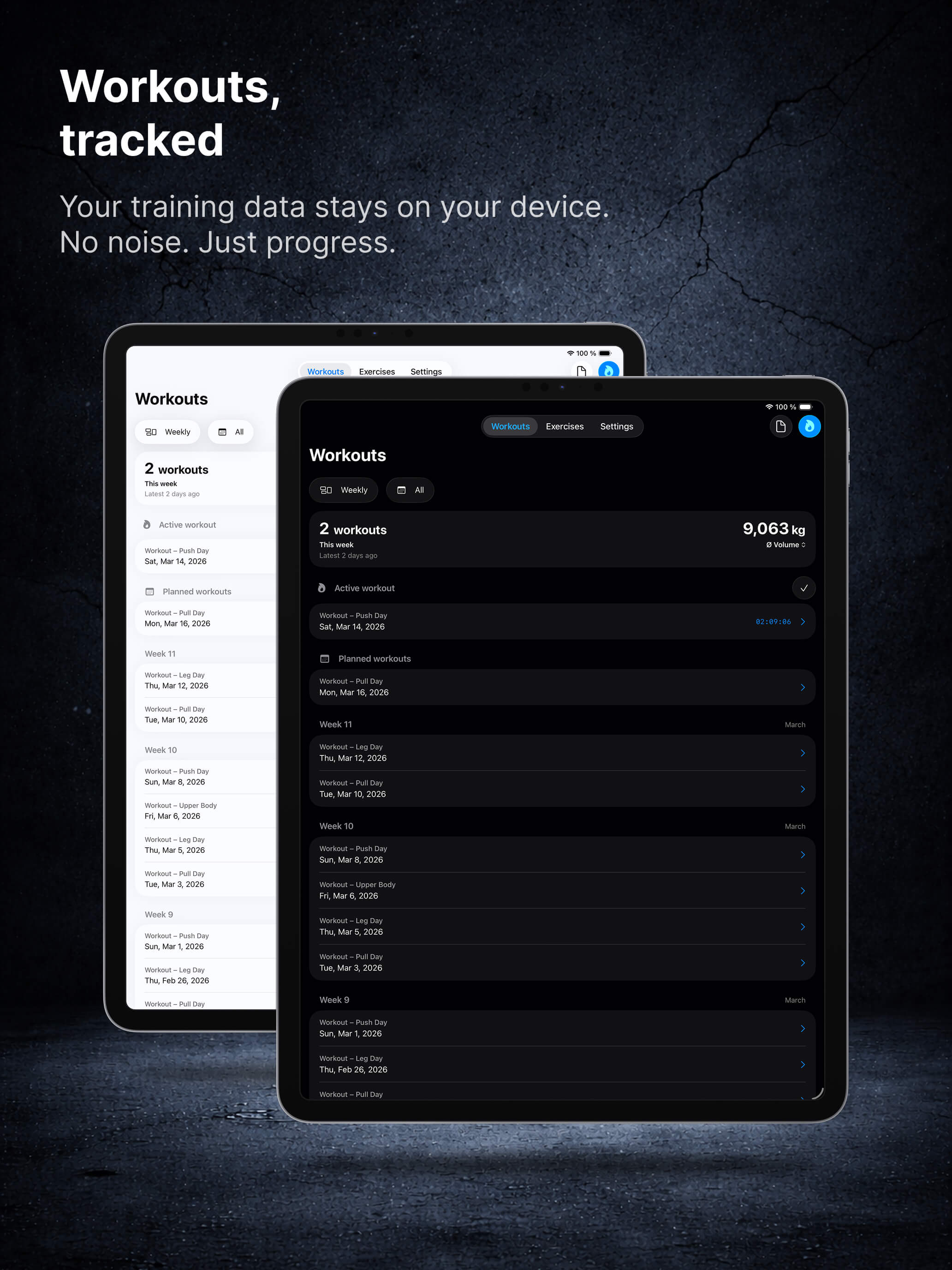 Logging workouts in Offgrid Training on iPad