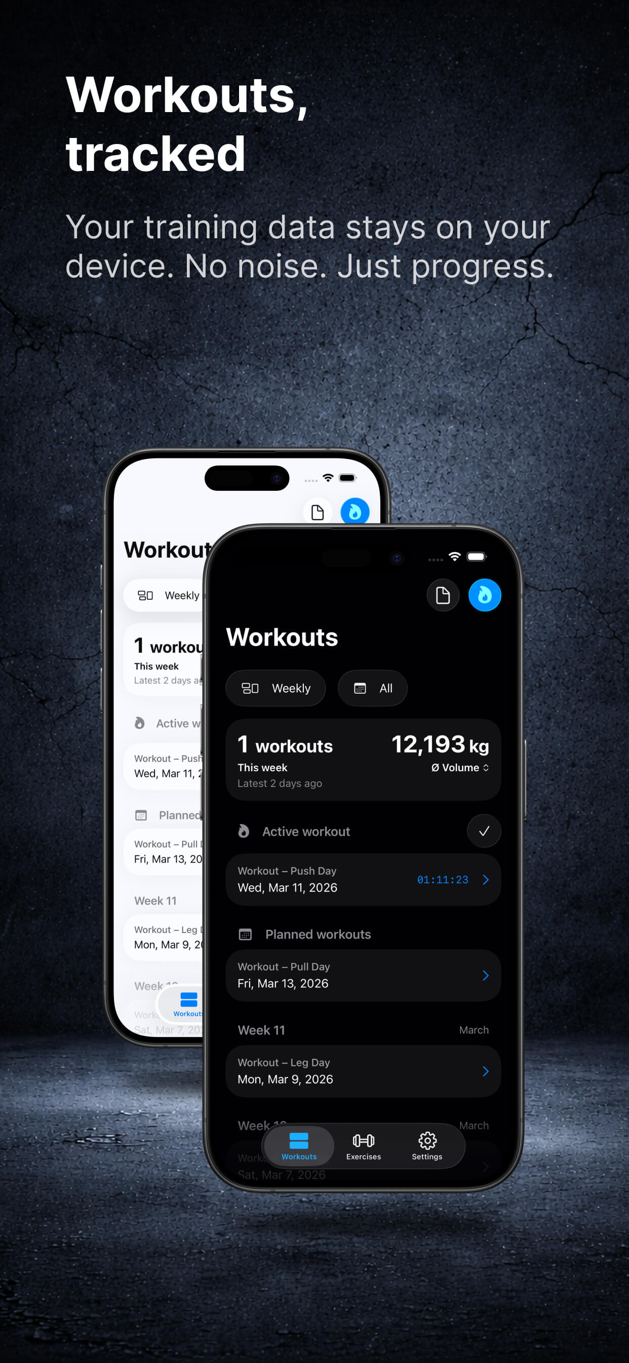 Logging sets, reps, and weight in Offgrid Training on iPhone