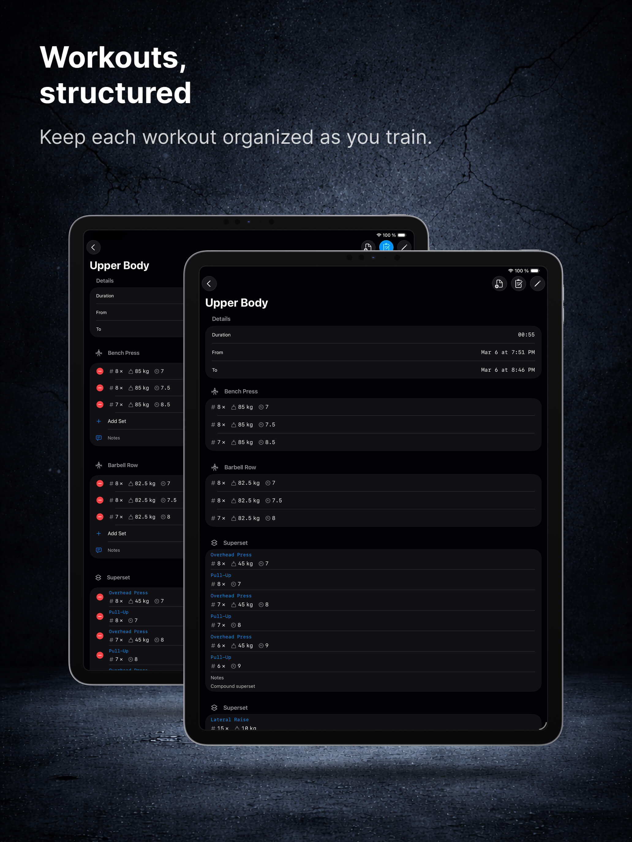 Workout structure in Offgrid Training on iPad