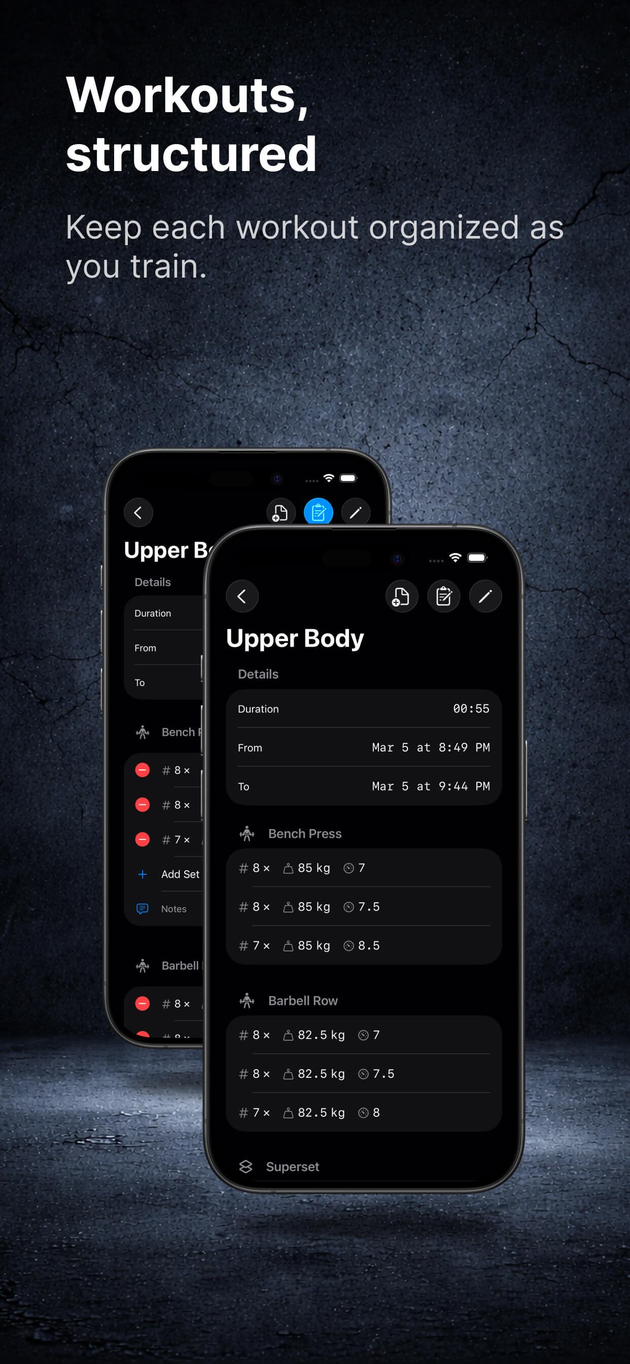 Workout templates and data management in Offgrid Training on iPhone