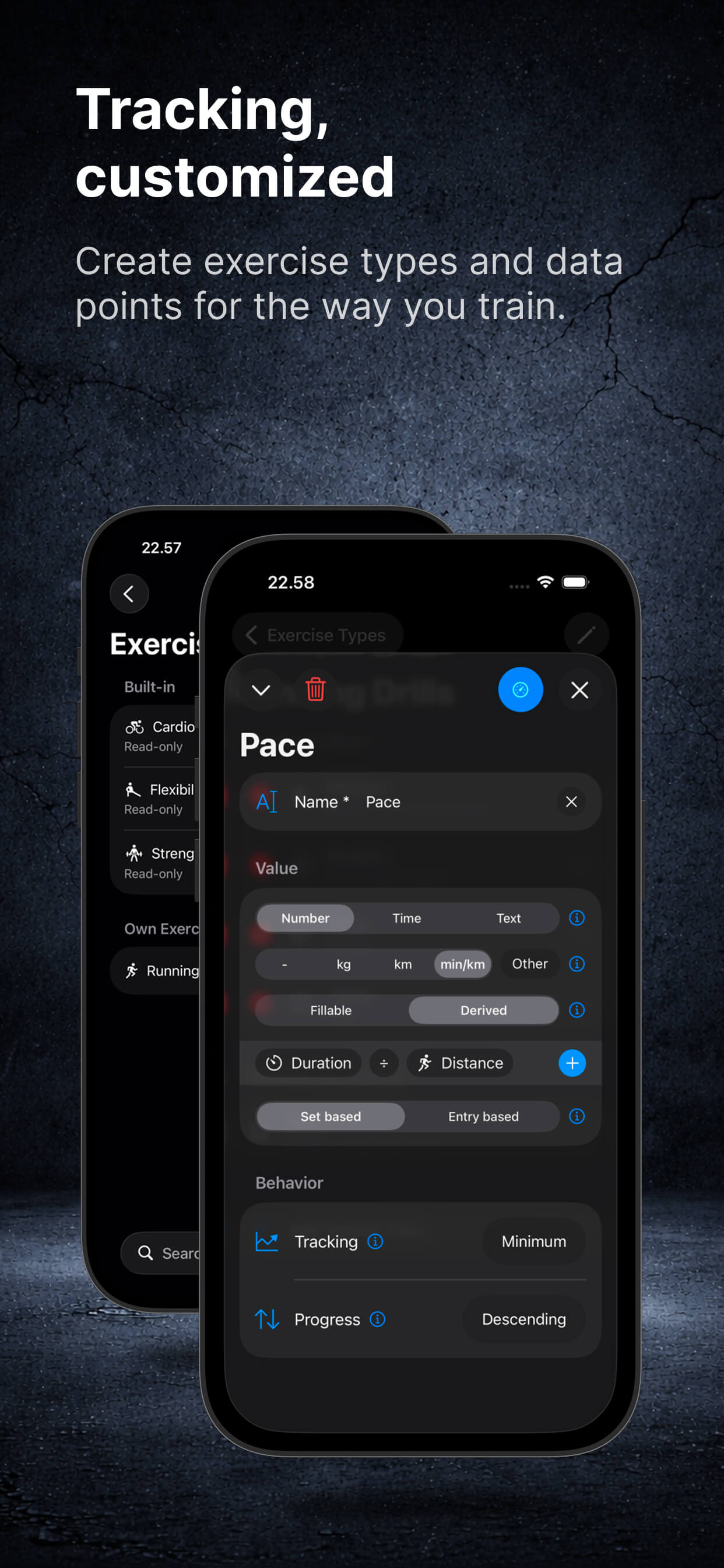 Custom tracking fields in Offgrid Training on iPhone